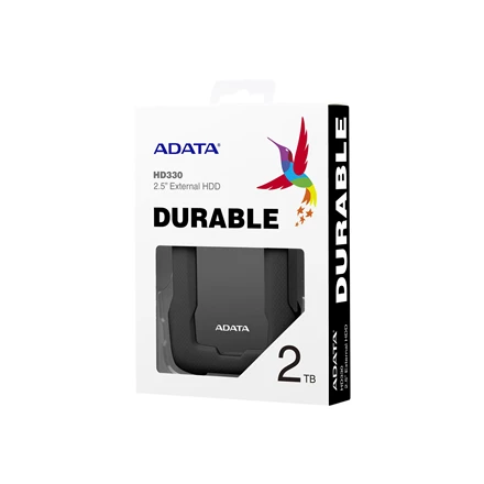 ADATA HD330 | 2000 GB | 2,5 colio | USB 3.1 | Juodas | Itin plonas ir didelė talpa patvariam HDD, trys unikalios spalvos su stilingu korpusu, išskirtinė apsauga nuo smūgio jutiklio, 256 bitų AES šifravimas, (atgal suderinama su USB 2.0)