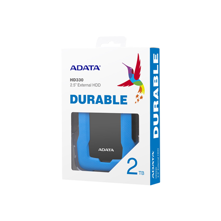 Kietasis diskas ADATA HD330 | 2000 GB | 2,5 colio | USB 3.1 | Mėlyna | Itin plonas ir didelė talpa patvariam HDD, trys unikalios spalvos su stilingu korpusu, išskirtinė apsauga nuo smūgio jutiklio, AES šifravimas 256 bitų, (atgal suderinamas su USB 2.0)