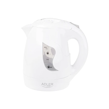 Adler AD 08 Standartinis virdulys, Plastikas, Baltas, 850 W, 1 L, 360° sukamasis pagrindas