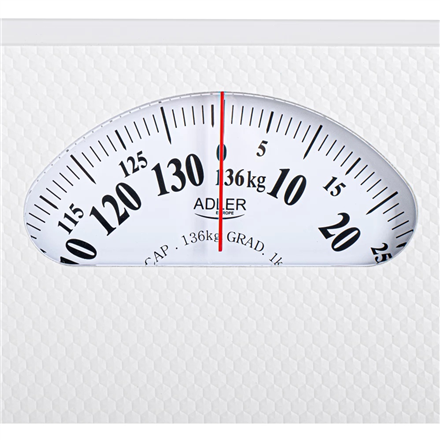 Virtuvinės svarstyklės Adler | Mechaninės vonios svarstyklės | AD 8179w | Didžiausias svoris (keliamoji galia) 136 kg | Tikslumas 1000 g | Baltas