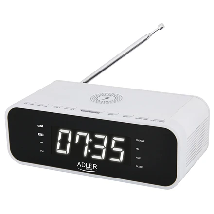 Adler | Žadintuvas su belaidžiu įkrovikliu | AD 1192W | Signalizacijos funkcija | AUX in | Baltas