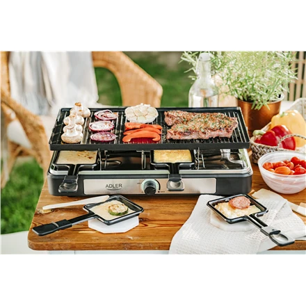 Adler | Raclette - electric grill | AD 6616 | Table | 1400 W | Juodas/Nerūdijantis plienas