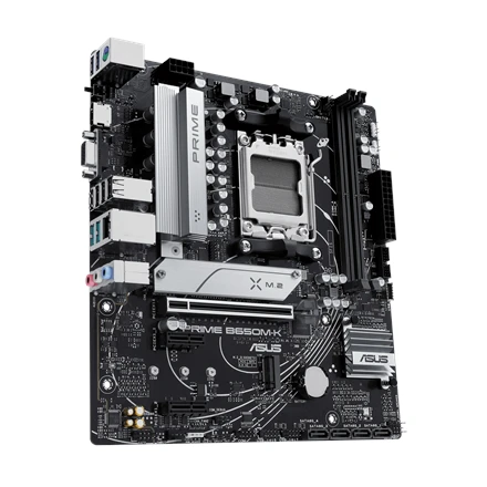 Pagrindinė plokštė Asus | PRIME B650M-K | Procesorių šeima AMD | Procesoriaus lizdas AM5 | DDR5 | Palaikomos standžiojo disko sąsajos SATA, M.2 | SATA jungčių skaičius 4