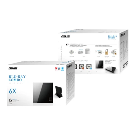 ASUS SBC-06D2X-U Išorinis plonas Blu-ray skaitymo diskas, Juodas, BDXL palaikymas, 6X Blu-ray skaitymo greitis, USB 2.0 Asus