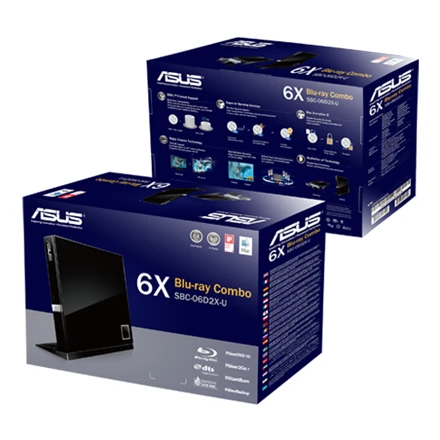 ASUS SBC-06D2X-U Išorinis plonas Blu-ray skaitymo diskas, Juodas, BDXL palaikymas, 6X Blu-ray skaitymo greitis, USB 2.0 Asus
