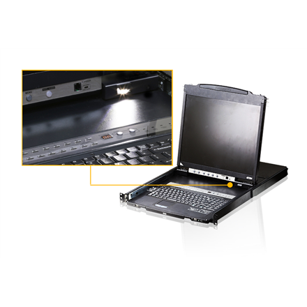 Aten | 16 prievadų PS/2-USB VGA dviejų bėgelių 19 colių LCD KVM komutatorius su grandinės jungtimi ir USB periferinių įrenginių palaikymu | CL5816N