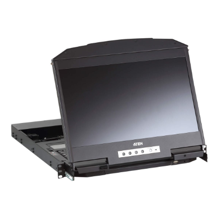 Aten | 1U Ultra Short Gylis Dual Rail plačiaekranis LCD pultas (USB/HDMI/DVI/VGA)