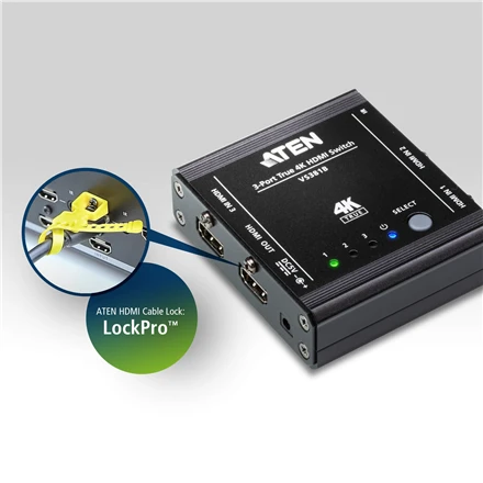 Aten | 3 prievadų tikrasis 4K HDMI jungiklis | VS381B | Įvestis: 3 x HDMI tipo A moteriška; Išvestis: 1 x HDMI tipo A moteriška