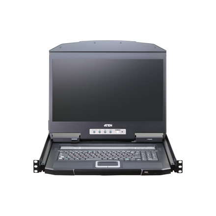 Aten | 16 prievadų trumpas „Gylis“ PS/2-USB VGA vienos bėgelio plačiaekranis LCD KVM komutatorius 18,5" 1366x768 | CL3116NX