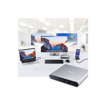 Aten | US3310-AT 2 prievadų USB-C doko jungiklis su maitinimo perdavimu