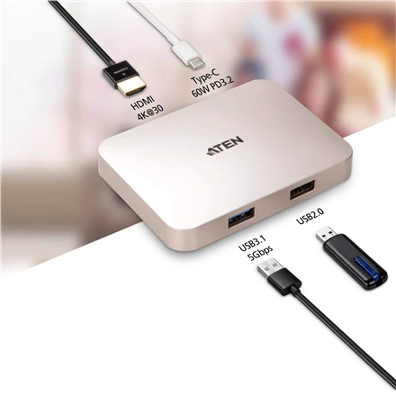 Aten | USB-C 4K Ultra Mini dokas su maitinimo perėjimu | USB 3.0 (3.1 Gen 1) Type-C jungtys kiekis 1 | USB 3.0 (3.1 Gen 1) jungtys kiekis 1 | USB 2.0 jungtys kiekis 1 | HDMI jungtys kiekis 1