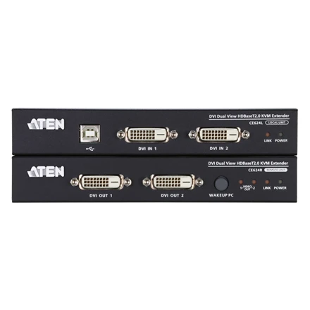 Aten | USB DVI dvigubo vaizdo HDBaseT 2.0 KVM ilgintuvas | CE624 | 1920 x 1200 100 m atstumu