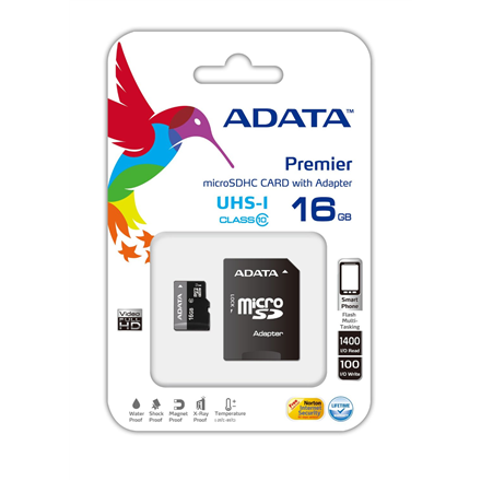 Atminties kortelė ADATA | Premier UHS-I | 16 GB | Micro SDHC | Flash atminties klasė 10 | SD adapter
