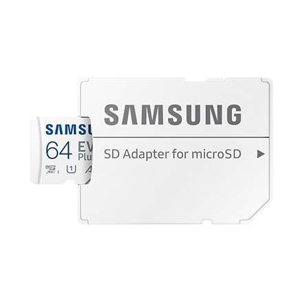 Atminties kortelė Samsung EVO Plus microSD 64 GB /MEMORY Micro SDXC EVO+ 64GB/V10 W/A MB-MC64KA/EU   Baltos spalvos