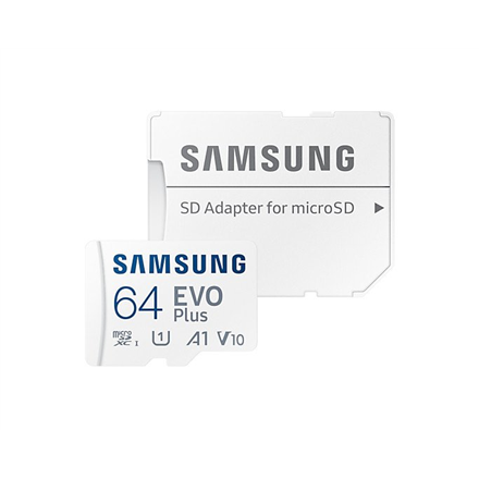 Atminties kortelė Samsung EVO Plus microSD 64 GB /MEMORY Micro SDXC EVO+ 64GB/V10 W/A MB-MC64KA/EU   Baltos spalvos