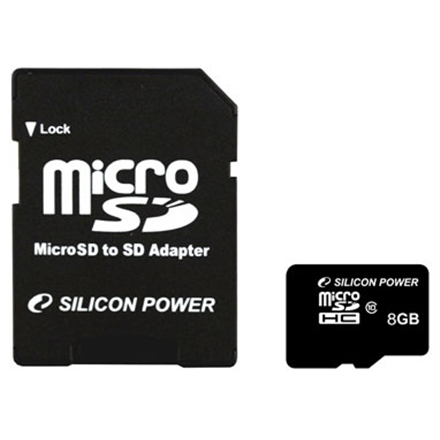 Atminties kortelė Silicon Power | 8 GB | Micro SDHC | Flash atminties klasė 10 | SD adapter