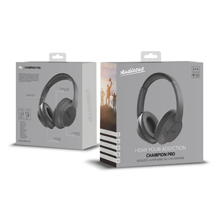 Audictus Ausinės Champion Pro Belaidės, Ant ausų uždedamos, Mikrofonas, Bluetooth, Belaidės, Juodas