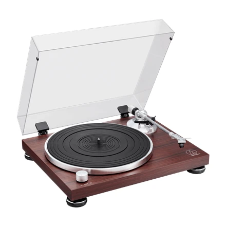Audio Technica rankinis patefonas su diržu, RCA, medinis pagrindas AT-LPW50BT