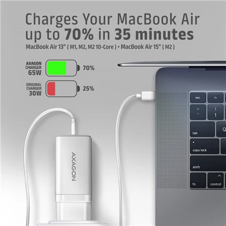 AXAGON GaN sieninis įkroviklis 3x prievadas (USB-A + 2x USB-C), PD3.0/PPS/QC4+/SFC2.0/AFC/SCP/FCP/Apple, 65W | ACU-DPQ65W