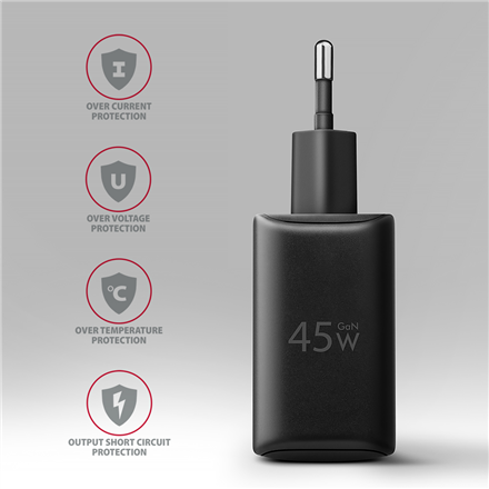 AXAGON GaN sieninis įkroviklis 2x prievadas (USB-A + USB-C), PD3.0/PPS/QC4+/SFC2.0/AFC/SCP/FCP/Apple, 45W | ACU-PQ45