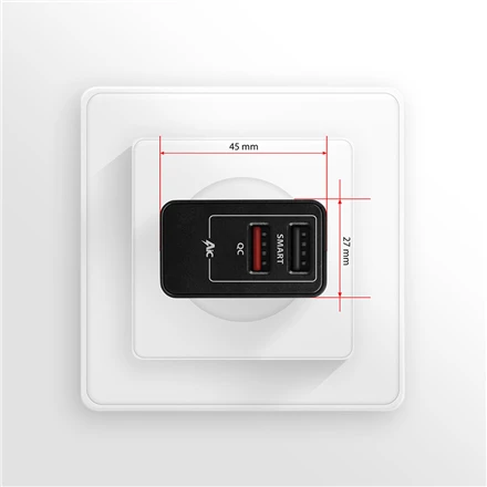 AXAGON Dvigubas sieninis įkroviklis 240V/2x USB prievadas QC3.0/AFC/FCP ir 5V-1.2A, 24W | ACU-QS24