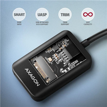 AXAGON USB-A 10Gbps – M.2 NVMe ir SATA SSD adapteriai | ADM2-AM
