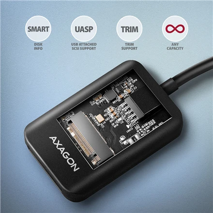 AXAGON USB-C 10Gbps adapteris greitam M.2 NVMe ir SATA SSD prijungimui, USB-C laidas 10 cm | ADM2-CM