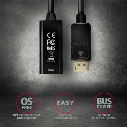 AXAGON | Aktyvus adapteris | DisplayPort prie HDMI | 0,15 m