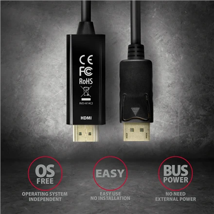 AXAGON | Aktyvus kabelis | DisplayPort prie HDMI | 1,8 m