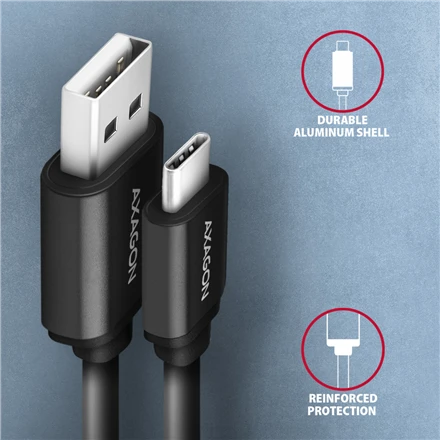 Axagon Data and charging USB 2.0 kabelio ilgis 1.1 m. 3A. Juodas twisted.