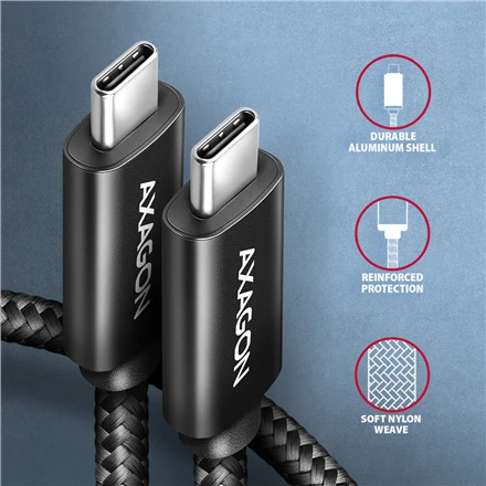 Axagon Data and charging USB 480Mbps kabelio ilgis 3 m. PD 240W, 5A. Juodas braided.