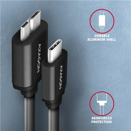 AXAGON | Duomenų ir maitinimo kabelis, 1 m | BUMM3-CM10AB | USB C tipo į USB Micro-B tipo