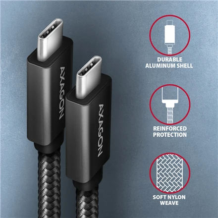 Kabelis AXAGON BUCM32-CM10AB USB-C < > USB-C 3.2 Gen 2/PD 100W/5A/4K HD/ALU/Juodas pintas/1m
