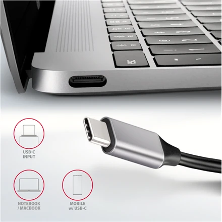 Axagon kelių prievadų USB 3.2 Gen 1 šakotuvas. HDMI, keturi USB-A išėjimai ir maitinimo tiekimas. Kabelis USB-C 20cm.