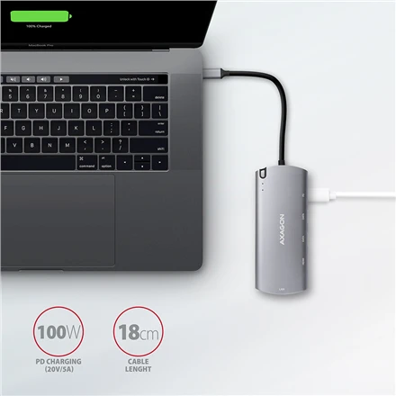 Axagon HMC-6M2 SUPERSPEED USB-C COMBO 6IN1 HUBMultiport USB 3.2 Gen 1 šakotuvas. SATA M.2, HDMI, Gigabit LAN ir maitinimo tiekimas. USB-C laidas 18 cm.