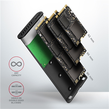 Kietasis diskas AXAGON išorinė USB-C 3.2 Gen 2 metalinė dėžutė M.2 SATA SSD diskams | EEM2-SBC