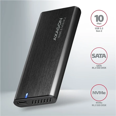 Axagon išorinė USB-C 3.2 Gen 2 metalinė dėžutė M.2 NVMe ir SATA SSD diskams. Be varžtų.