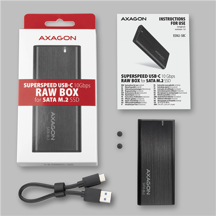 Kietasis diskas AXAGON išorinė USB-C 3.2 Gen 2 metalinė dėžutė M.2 SATA SSD diskams | EEM2-SBC