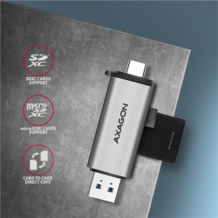 AXAGON CRE-SAC išorinis USB 3.2 Gen1 Type-C+Type-A 2 lizdų SD / Micro SD