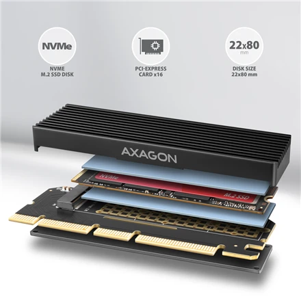 AXAGON PCI-Express x16 adapteris su aušintuvu, skirtas NVMe M.2 SSD diskui prijungti prie kompiuterio | PCEM2-XS
