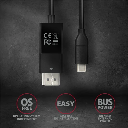 AXAGON Aktyvus kabelis | USB-C prie DisplayPort | 1,8 m