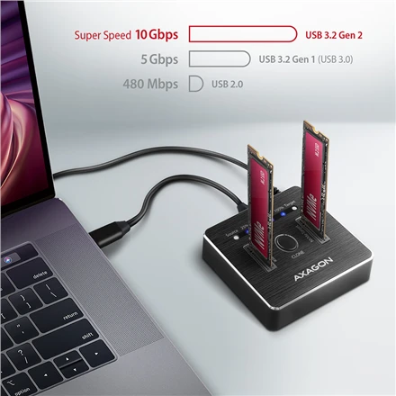 AXAGON | USB-C 3.2 Gen2 – 2x NVMe CLONE DUAL SDD doko stotis | ADSA-M2C
