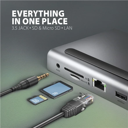 „Axagon“ kelių prievadų USB-C 5Gbps trigubas 4K ekrano šakotuvas HMC-4KX3