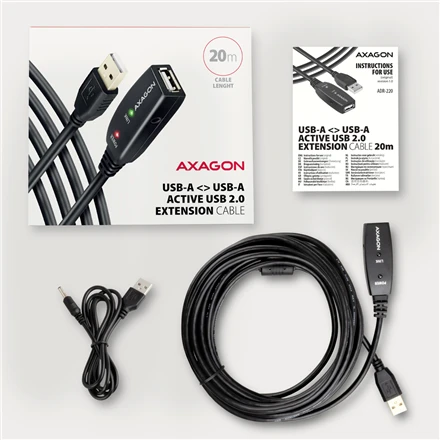 Axagon ADR-220 Aktyvus prailginimas USB 2.0 A-M > A-F laidas, 20 m ilgio. Maitinimo variantas.