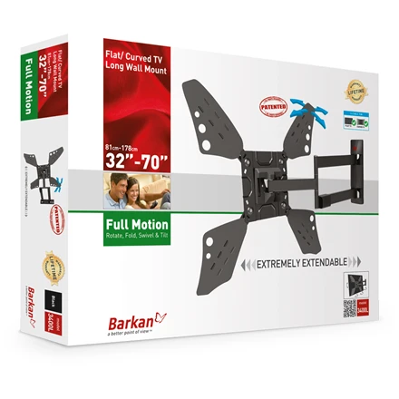 Laikiklis BARKAN 3400L.B 65" lygiam/lenktam TV, 4 lankstų, sieninis, juodas