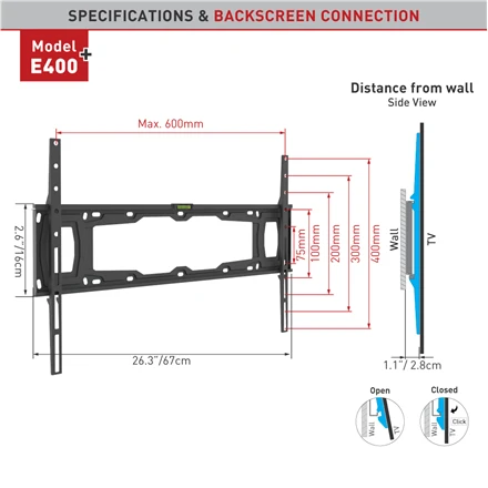 Laikiklis BARKAN E400+.B 32"-90" lenktam televizorius, fiksuotas, sieninis, juodas