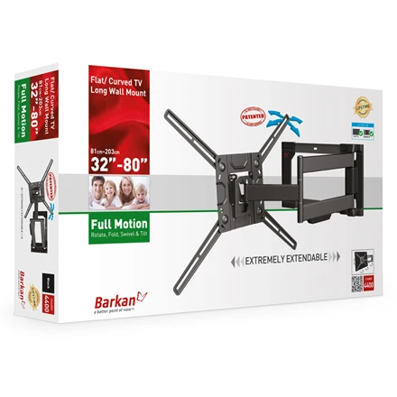 Laikiklis BARKAN 4400.B lygiam/lenktam TV, 4 lankstu, sieninis, juodas