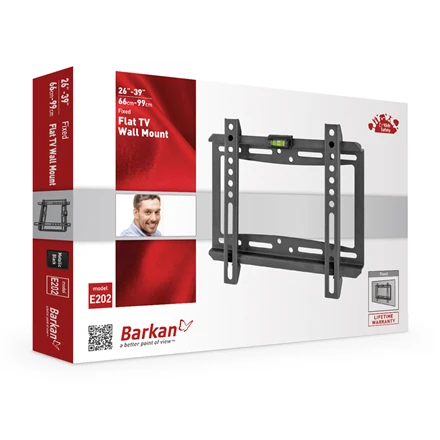 Barkan plokščio/lenkto televizoriaus sieninis laikiklis E202+, fiksuotas, 26-39", maksimalus svoris (talpa) 30 kg, Juodas