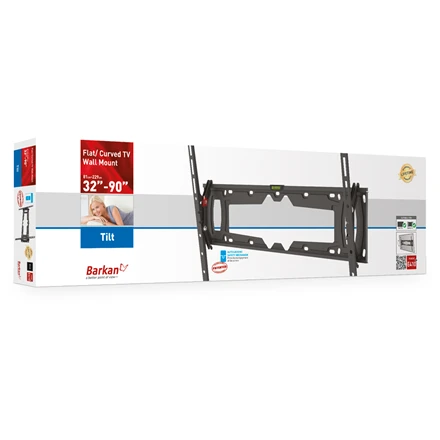 Barkan Flat/ Curved TV Wall Mount E410+ Sieninis laikiklis, Pakreiptas, 32-90 ", Maksimalus svoris (talpa) 60 kg, Juodas