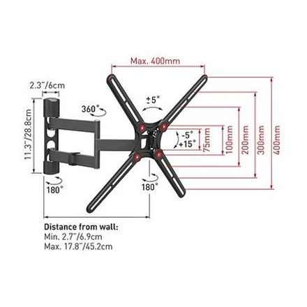 Laikiklis BARKAN BM343 13"-65" lygiam/lenktam TV, 4 lankstu, sieninis, juodas
